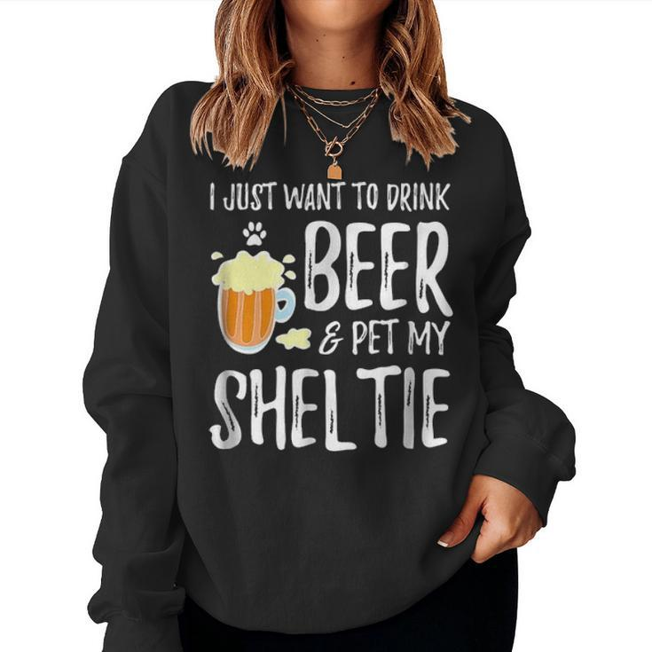 Beer And Sheltie  Funny Dog Mom Or Dog Dad Gift Idea Women Crewneck Graphic Sweatshirt