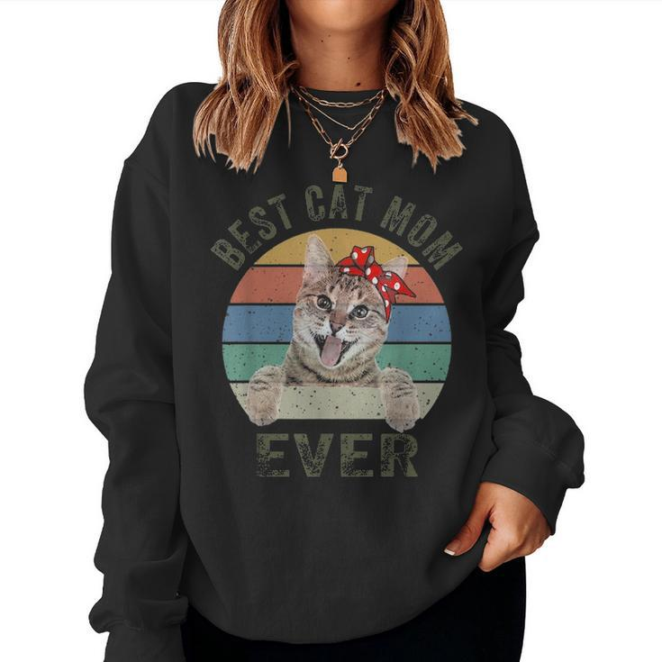Best Cat Mom Ever Cat Retro Vintage Mothers Day Gifts Women Crewneck Graphic Sweatshirt