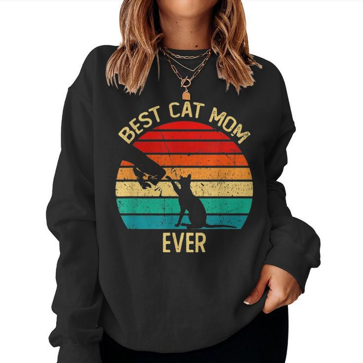 Best Cat Mom Ever Retro Vintage Gift Paw Fist Bump Funny Women Crewneck Graphic Sweatshirt
