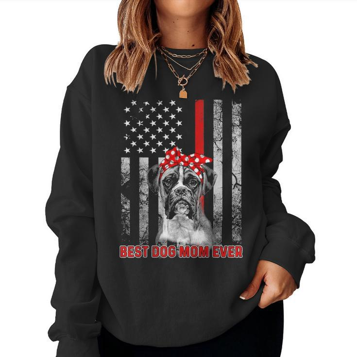 Best Dog Mom Ever Boxer  Dog Mom Usa Flag Patriotic Women Crewneck Graphic Sweatshirt