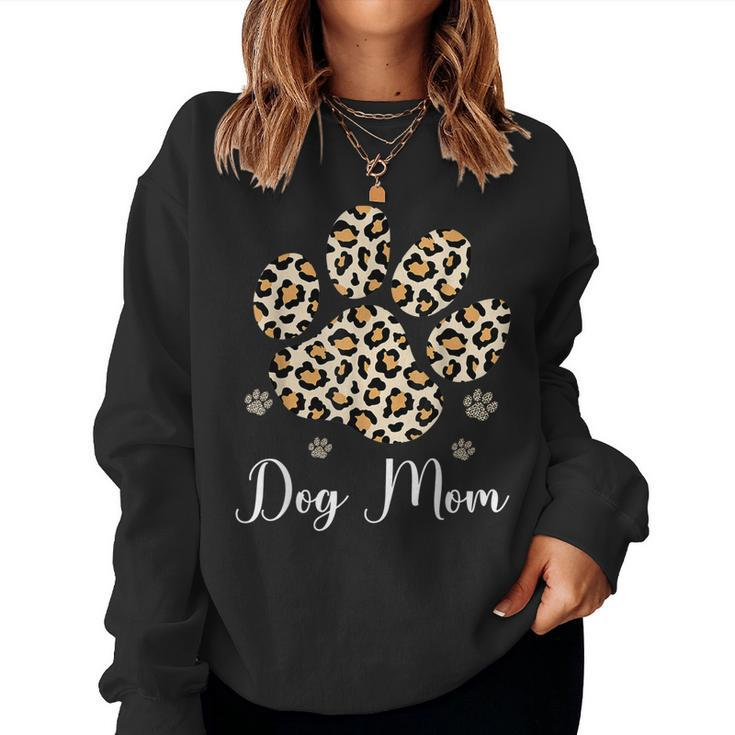 Best Dog Mom Ever Leopard Dog Paw  Women Sweatshirt