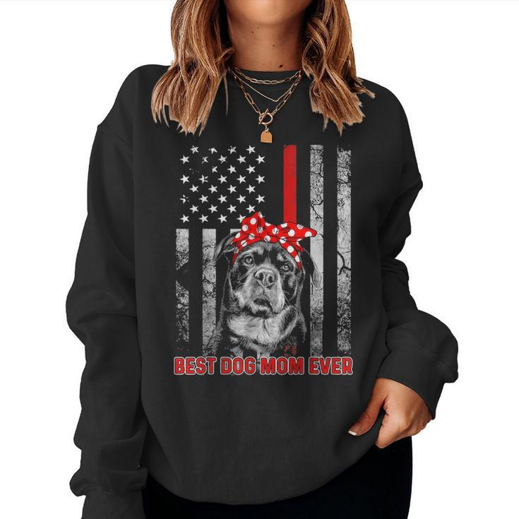 Best Dog Mom Ever Rottweiler Dog Mom Usa Flag Patriotic Women Crewneck Graphic Sweatshirt