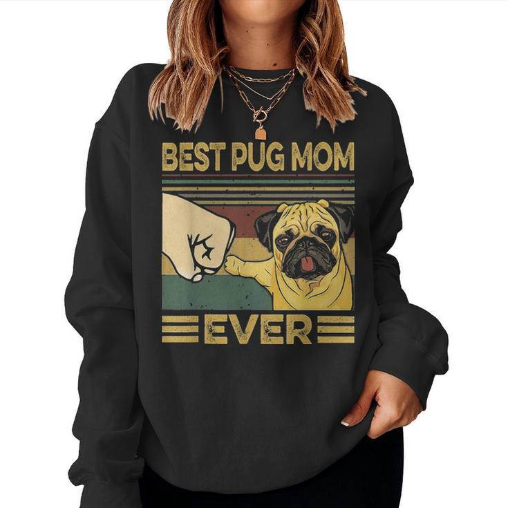 Best Pug Mom Ever Retro Vintage Women Crewneck Graphic Sweatshirt