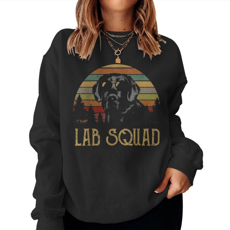 Black Lab Squad Retro Funny Labrador Mom Dad Lover Gifts Women Crewneck Graphic Sweatshirt