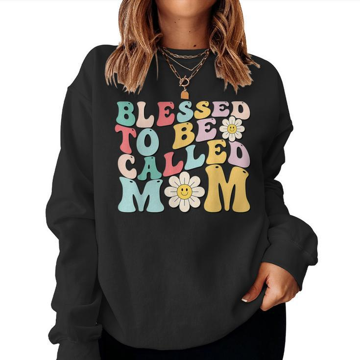 Blessed To Be Called Mom  Sunflower Groovy Mothers Day  Women Crewneck Graphic Sweatshirt