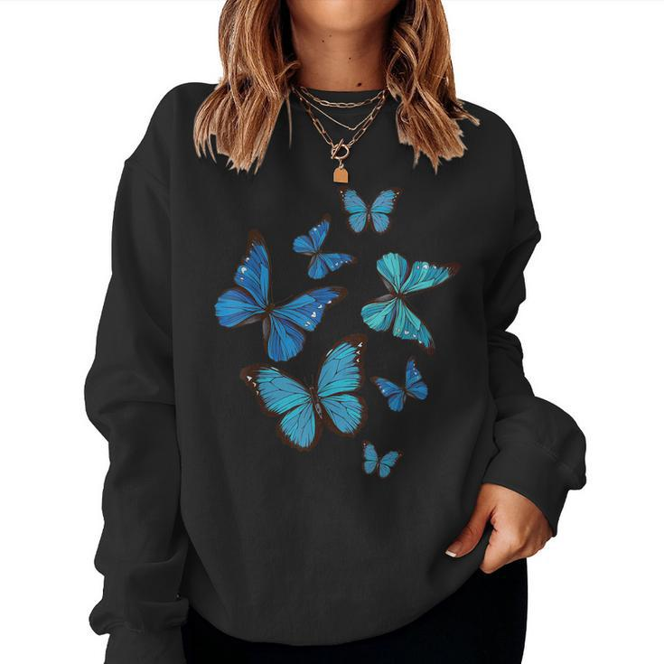Blue Morpho Butterfly Swarm Lepidoptera Lover Entomologist Women Sweatshirt