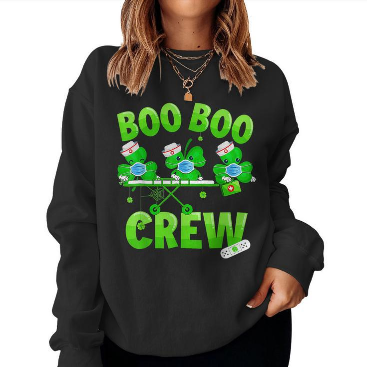 Boo Boo Crew Nurse St Patricks Day Shamrock Face Mask Nurse  Women Crewneck Graphic Sweatshirt