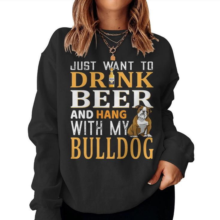 Bulldog Dad Dog Dad & Beer Lover Fathers Day Gift Women Crewneck Graphic Sweatshirt