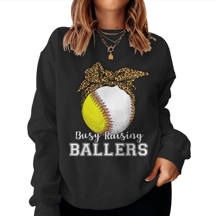 Busy Raising Ballers Mom Of Baseball Players Women Sweatshirt