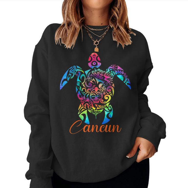 Cancun Mexico Sea Turtle Beach Vacation Trip Tie Dye Women Crewneck Graphic Sweatshirt