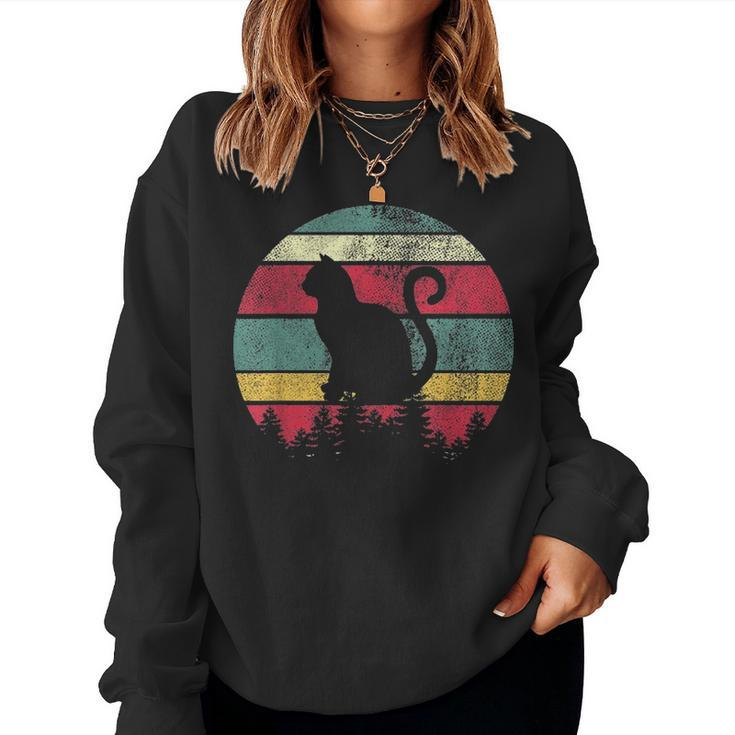 Cat Retro Style Vintage Fur Mom Dad Distressed Animal Gift Women Crewneck Graphic Sweatshirt