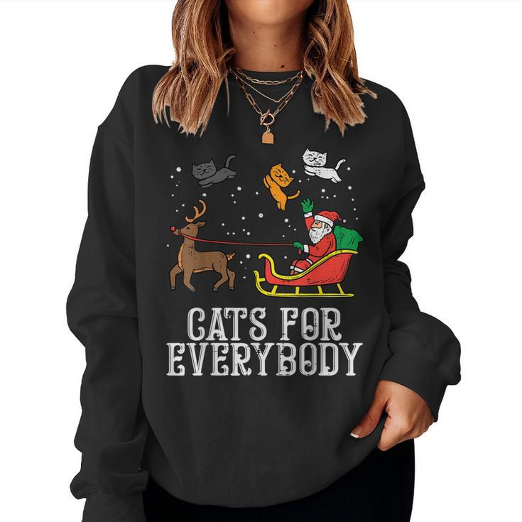 Cats For Everybody Christmas Cat Funny Xmas Women Santa  Women Crewneck Graphic Sweatshirt