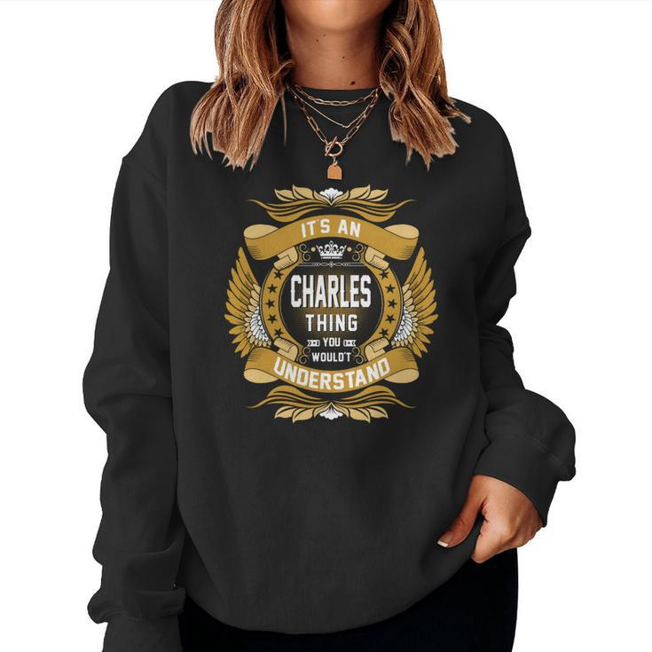 Charles Name Charles Family Name Crest  V2 Women Crewneck Graphic Sweatshirt
