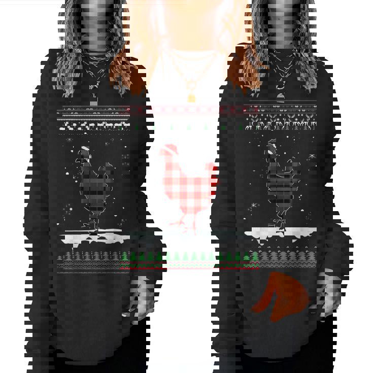 Chicken Christmas Pajama Red Plaid Family Ugly Christmas Women Sweatshirt