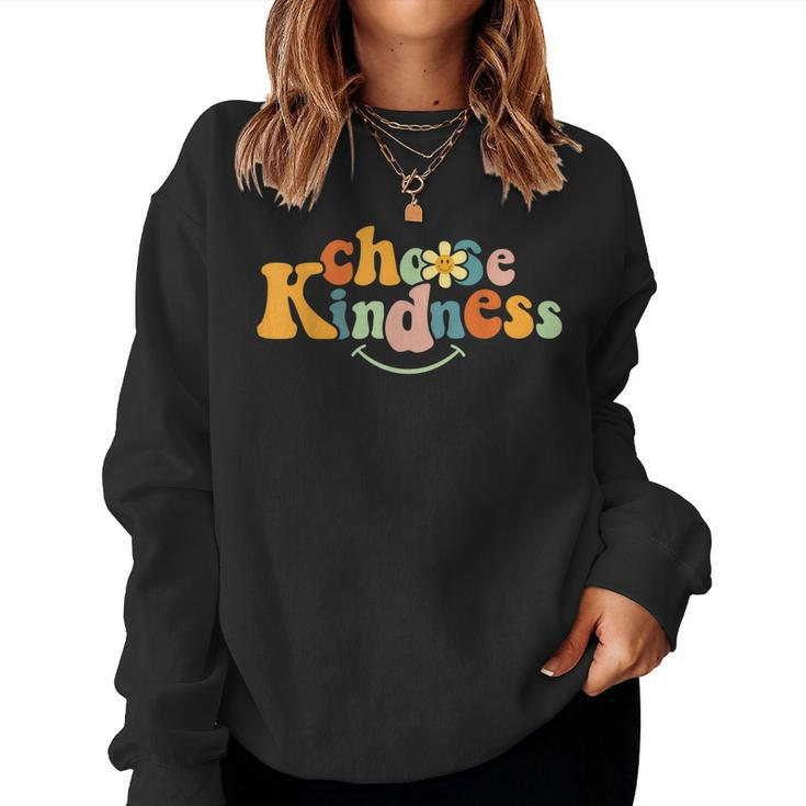 Choose Kindness Retro Groovy Be Kind Women Men Inspirational  Women Crewneck Graphic Sweatshirt