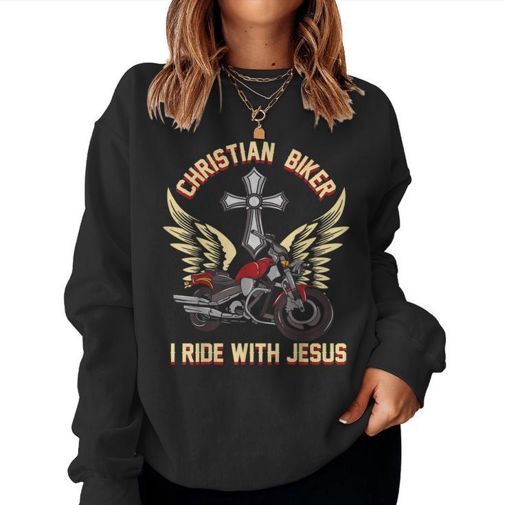 Christian Biker I Ride With Jesus Motorcycle Rider Women Sweatshirt