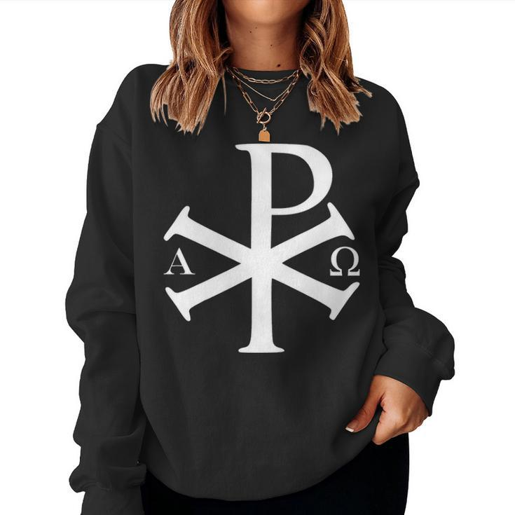 Christian History Alpha Omega Chi Rho Byzantine Christianity Women Crewneck Graphic Sweatshirt