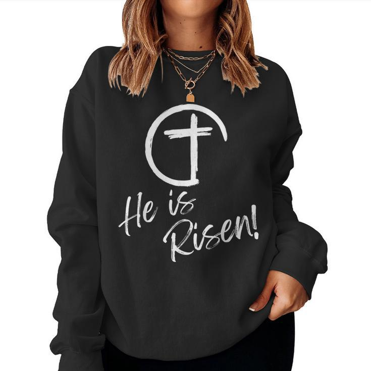 Christian Inspirational Easter He Is Risen Cross Gospel Women Sweatshirt