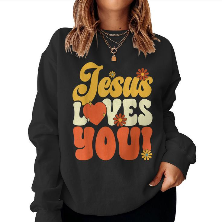 Christian Retro Jesus Loves You Religious Faith God 70S Women Sweatshirt
