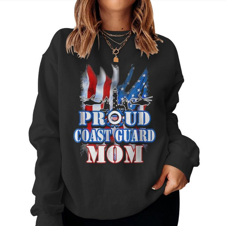 Coast Guard Mom  Usa Flag Military  Mothers Day Women Crewneck Graphic Sweatshirt