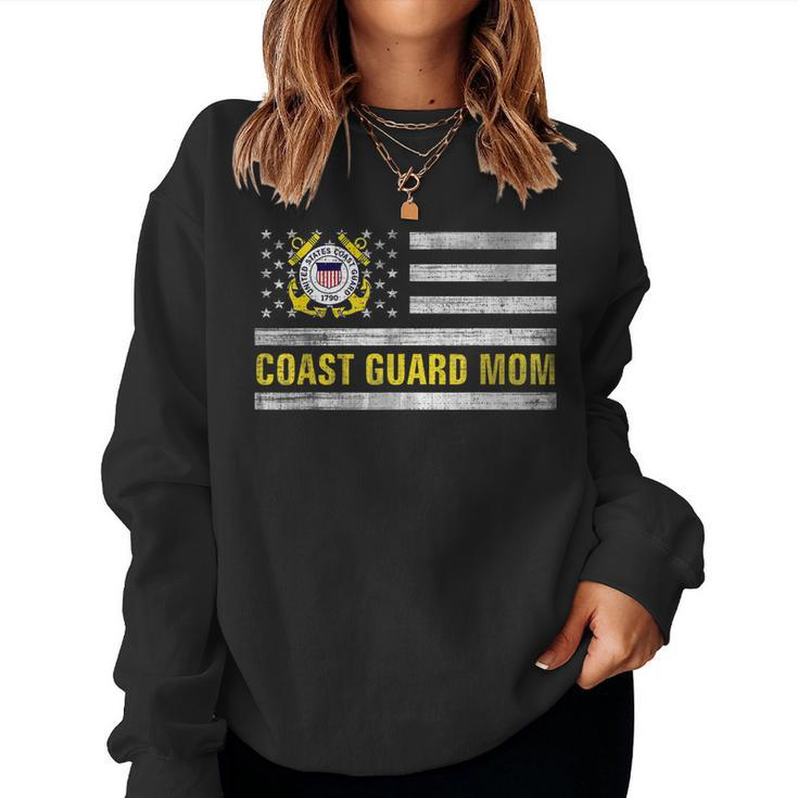 Coast Guard Mom With American Flag Gift For Veteran Day  Women Crewneck Graphic Sweatshirt