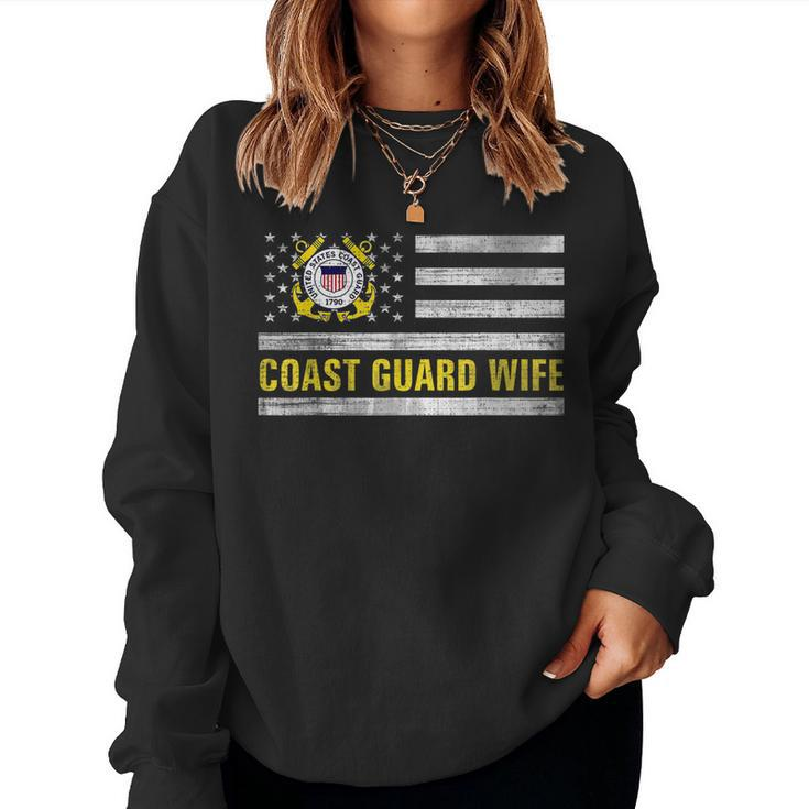 Coast Guard Wife With American Flag Gift For Veteran Day  Women Crewneck Graphic Sweatshirt