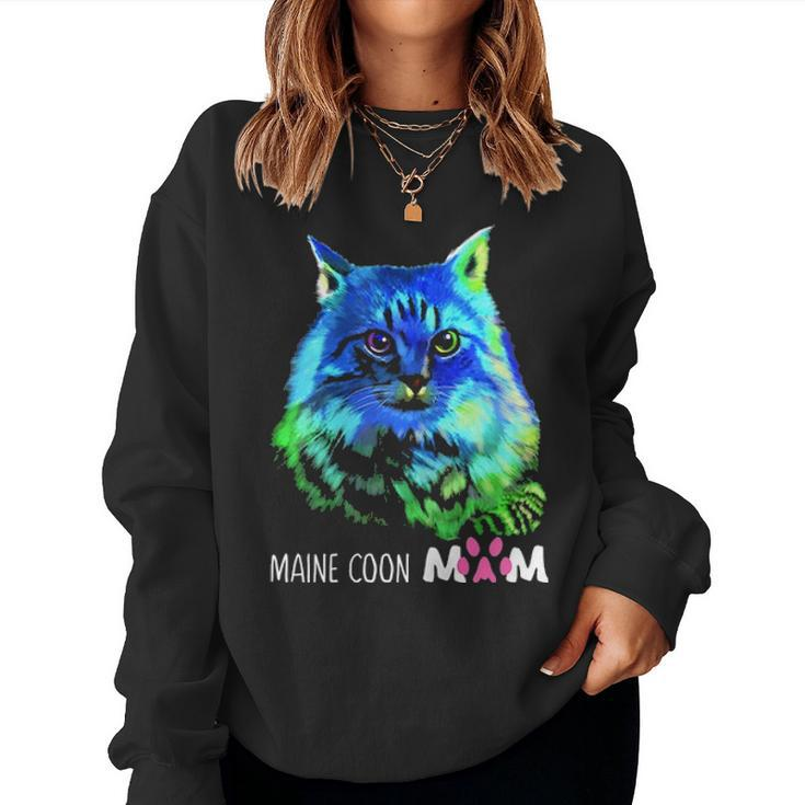 Colorful Maine Coon Cat Mom Funny Kitten Lover Mothers Day Women Crewneck Graphic Sweatshirt