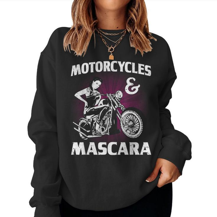 Cool Motorcycles And Mascara For Women Girls Makeup Bikers Women Crewneck Graphic Sweatshirt