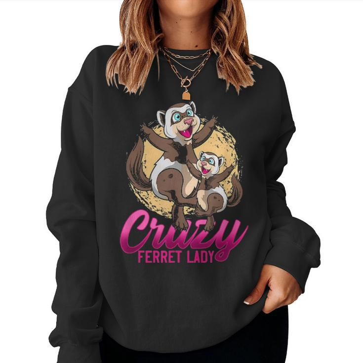 Crazy Ferret Lady Cute Pet Animal Lover Mother Daughter Women Crewneck Graphic Sweatshirt