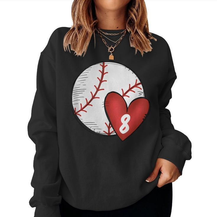 Womens Custom Baseball Mom Number 8 Heart For Mom Mommy Women Sweatshirt