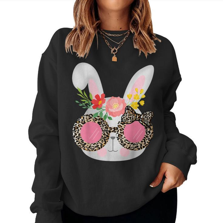 Cute Bunny Face Leopard Glasses Easter For Women N Girl Women Sweatshirt