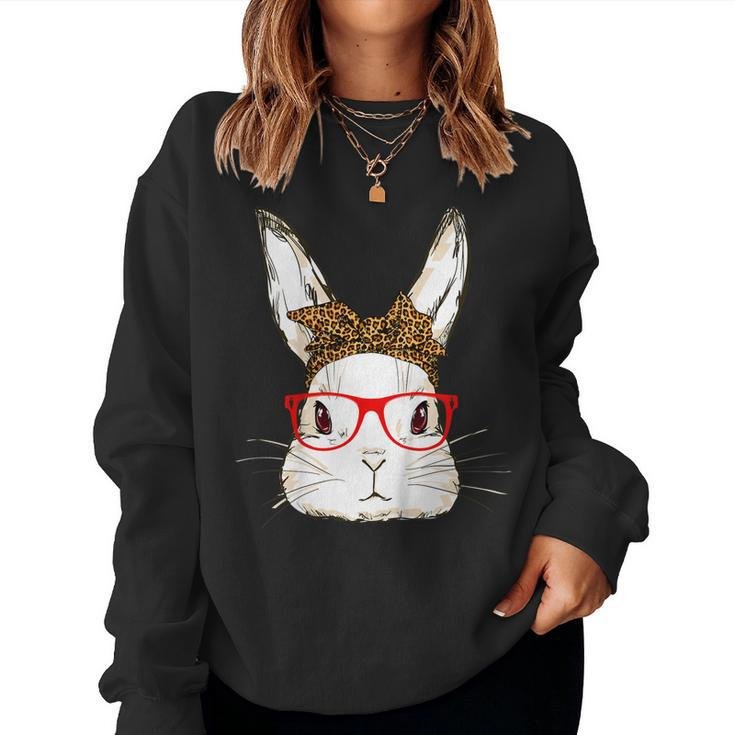 Cute Bunny Mom Leopard Bandana Sunglasses Easter Day Women Sweatshirt