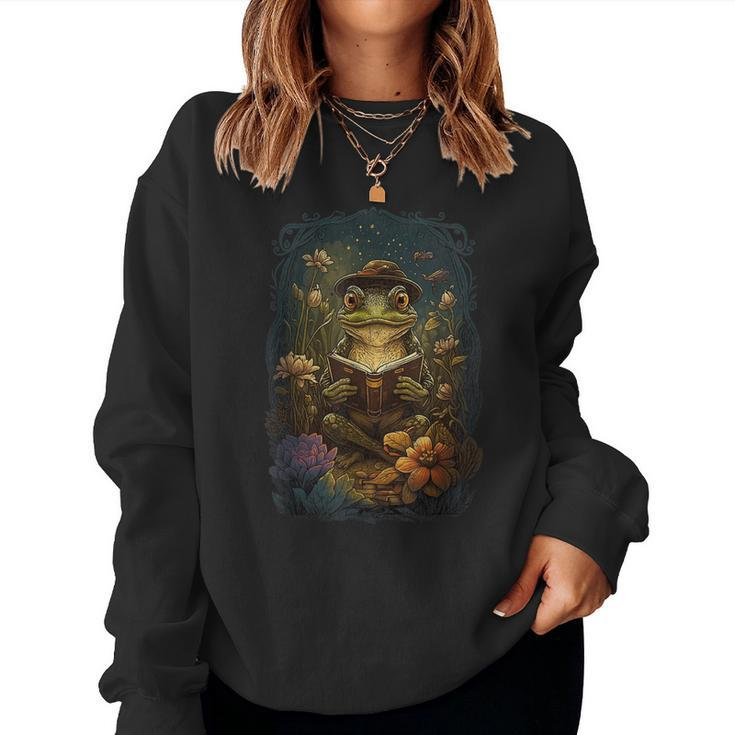 Cute Cottagecore Floral Frog Aesthetic Girls Women Graphic  Women Crewneck Graphic Sweatshirt