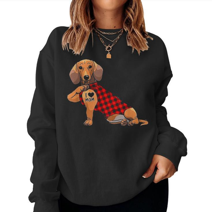 Cute Dachshund Dog I Love Mom Tattoo Gift Mothers Day Women Crewneck Graphic Sweatshirt