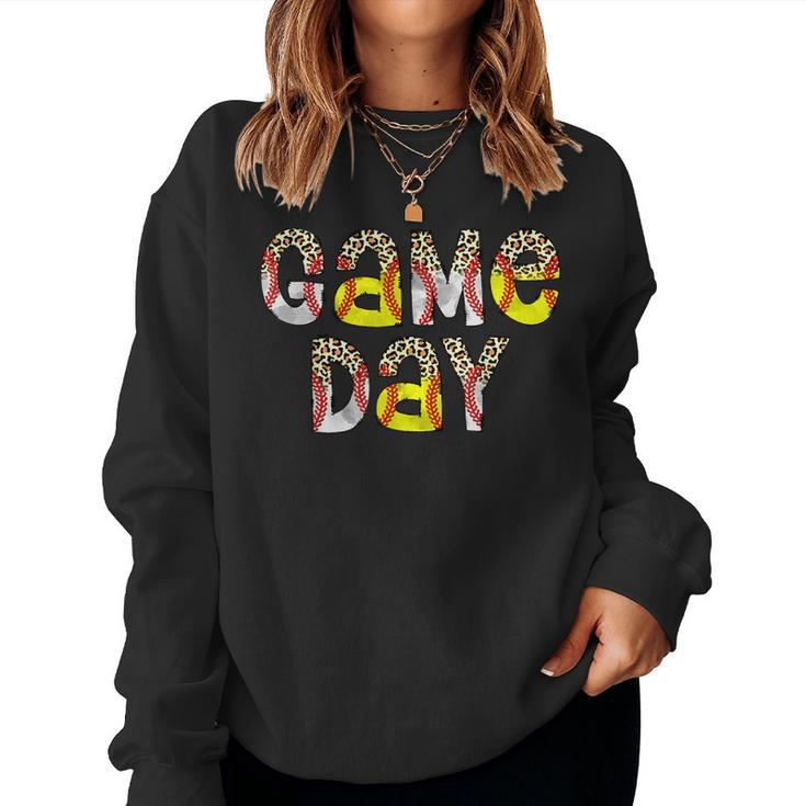 Cute Game Day Leopard Baseball Softball Mom Life Mom Of Both Women Sweatshirt