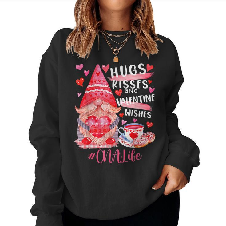 Cute Gnome Cna Life Nurse Hugs Kisses Valentines Day  V2 Women Crewneck Graphic Sweatshirt