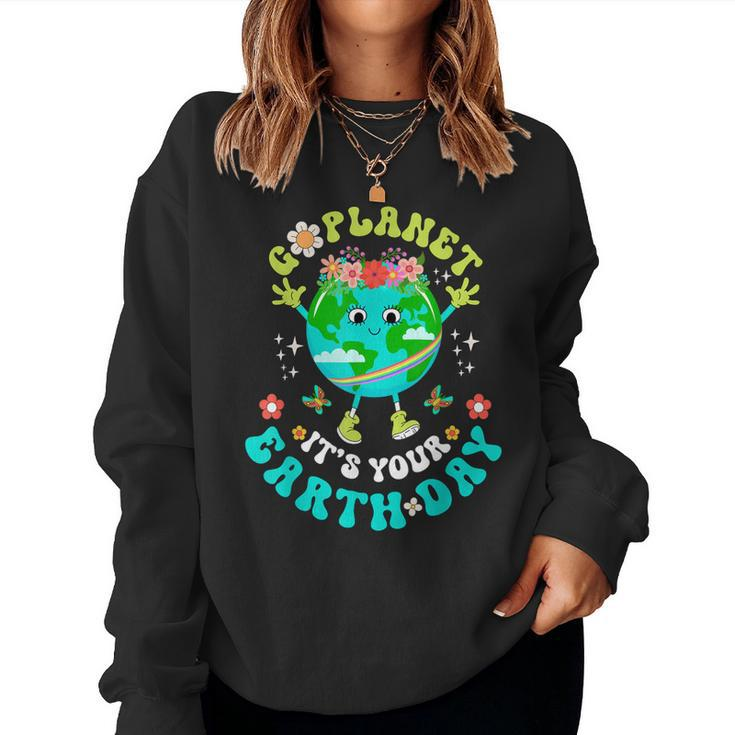 Cute Go Planet Its Your Earth Day 2023 Groovy Teacher Kids Women Sweatshirt