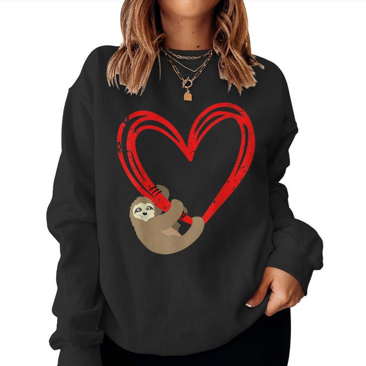 Cute Lazy Sloth Holding Heart Love Slothie Valentines Day  Women Crewneck Graphic Sweatshirt