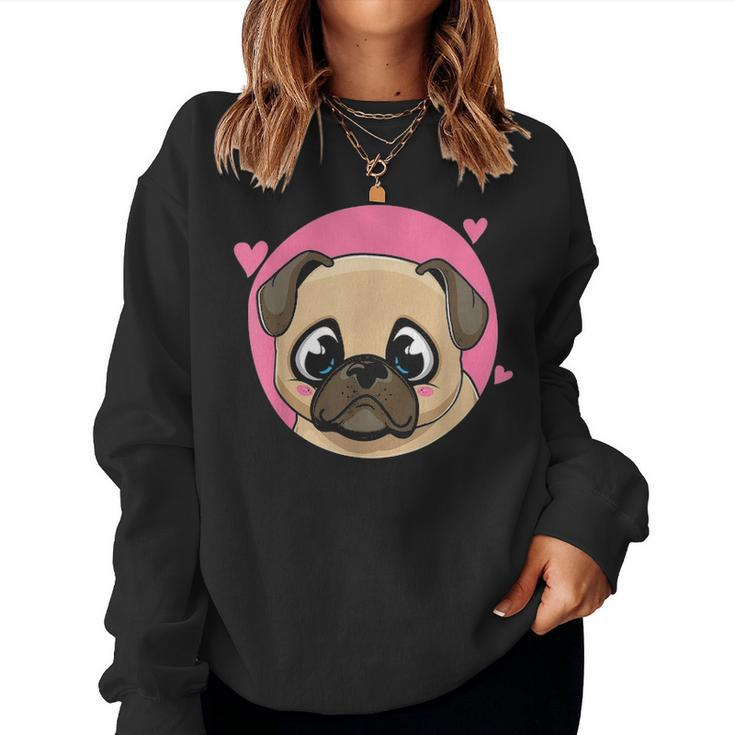 Cute Pug Gift Puppy Dog Lover Ladies Pugs Mom Girls Kids 5105 Women Crewneck Graphic Sweatshirt