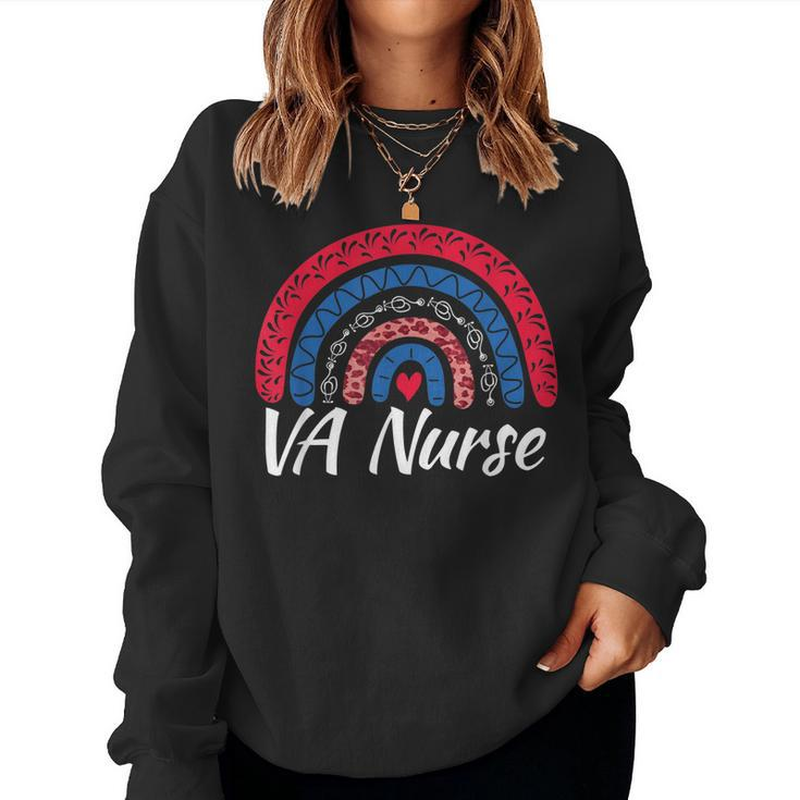 Cute Rainbow Leopard Va Nurse Veteran Rn Nursing Medical  Women Crewneck Graphic Sweatshirt