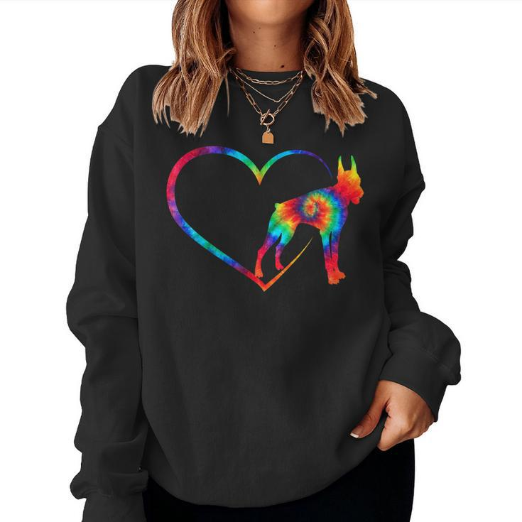 Cute Tiedye Heart Love Doberman Dog Mom Clothes Hippy Dobie Women Sweatshirt