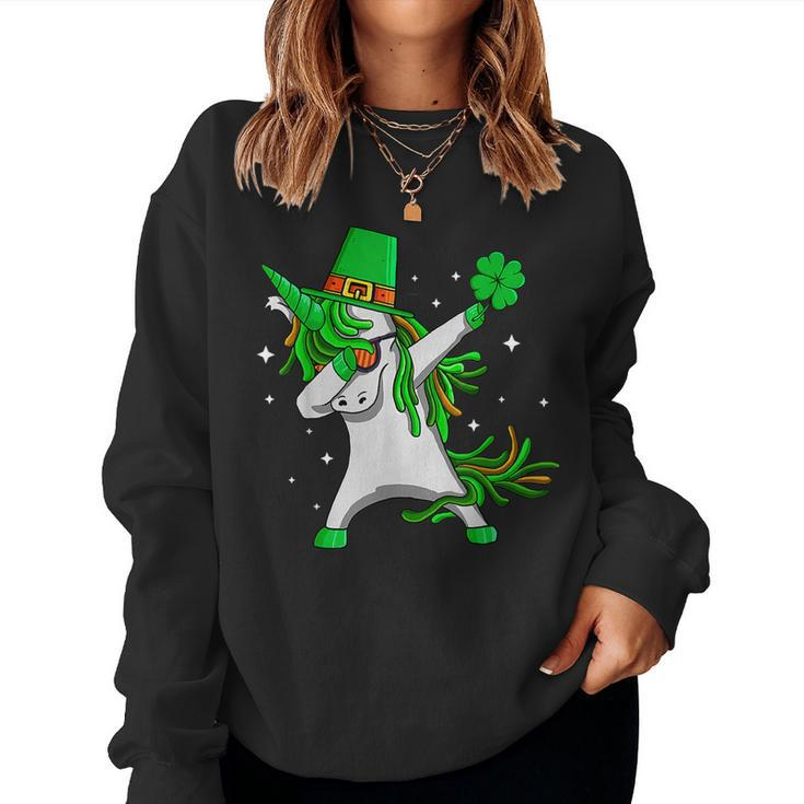 Dabbing Unicorn Leprechaun St Patricks Day For Women Girls  Women Crewneck Graphic Sweatshirt