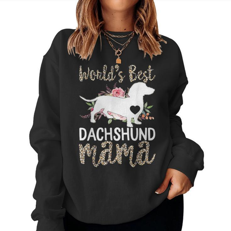 Dachshund Mom Doxie Dog Owner Mothers Day Pet Mama Leopard Women Crewneck Graphic Sweatshirt