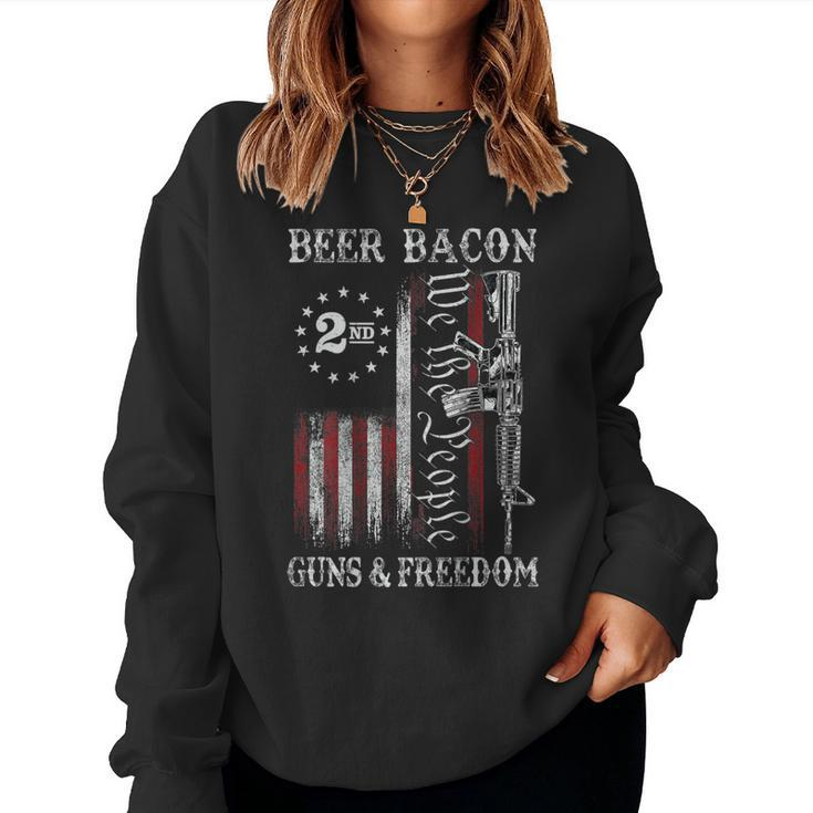 Dad Grandpa Us Flag Beer Bacon Guns Freedom On Back Women Sweatshirt