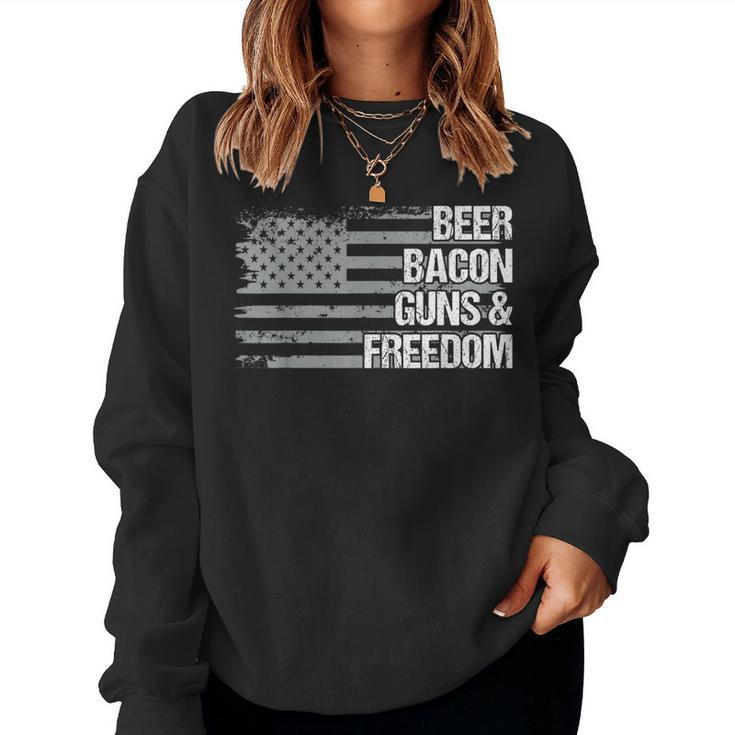Dad Grandpa Veteran Us Flag Beer Bacon Guns Freedom Women Sweatshirt