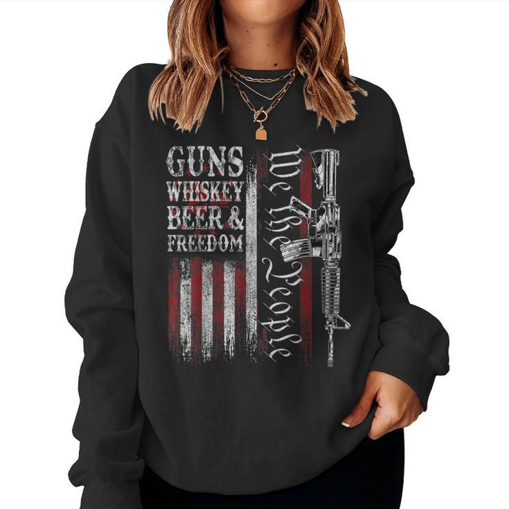 Dad Grandpa Veteran Us Flag Guns Whiskey Beer Freedom Women Sweatshirt