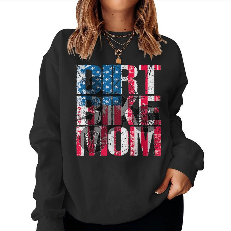 Dirt Bike Mom Vintage American Flag Motorcycle Silhouette Women Sweatshirt