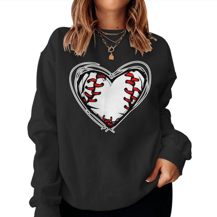 Distressed Heart Baseball Heart Mom Mama Women Sweatshirt