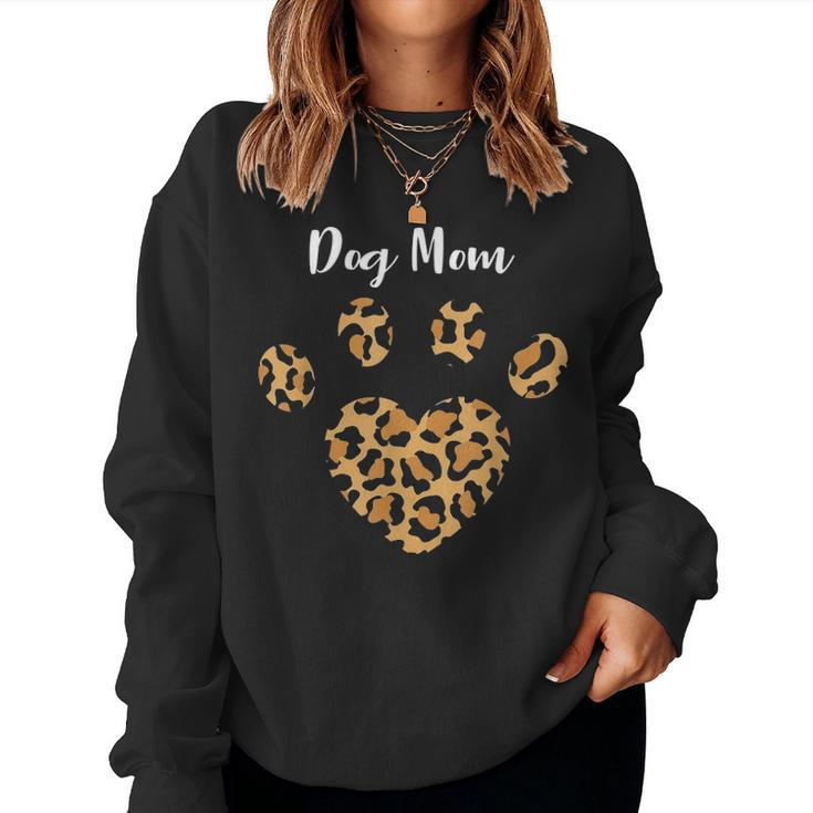 Dog Mom Leopard Paw Dog Gift Mens Womens Girls Boys Women Crewneck Graphic Sweatshirt