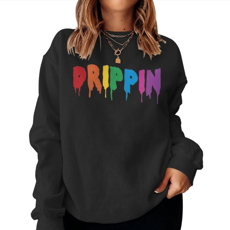 Drippin Colorful Rainbow Hip Hop Lovers Dripping Sauce Women Crewneck Graphic Sweatshirt